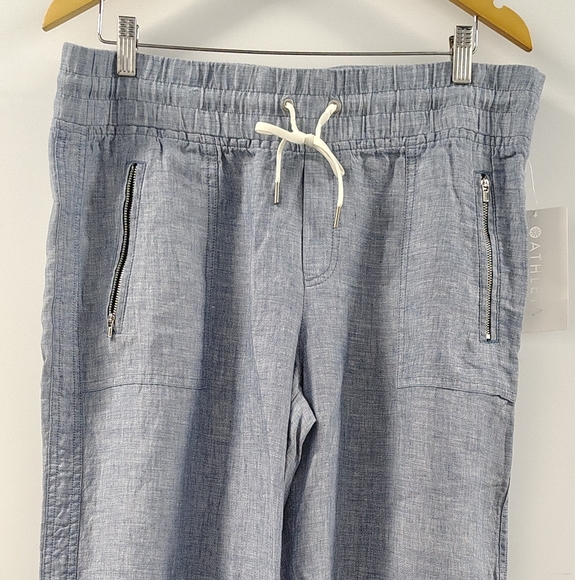 ATHLETA NWT CABO LINEN WIDE LEG RELAXED- FIT CHAMBRAY PANTS SIZE 14P - Picture 1 of 8